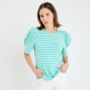 English Factory Striped Puff Sleeve Top Size Medium